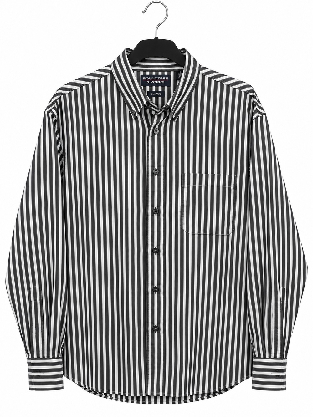 Roundtree & Yorke Black & White Striped Dress Shirt – Men’s Large
